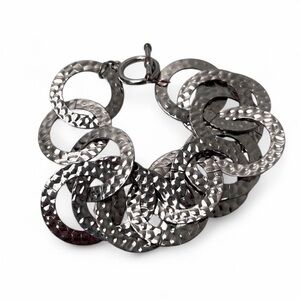 Silver Hammered Link Bracelet Chunky Statement Chain